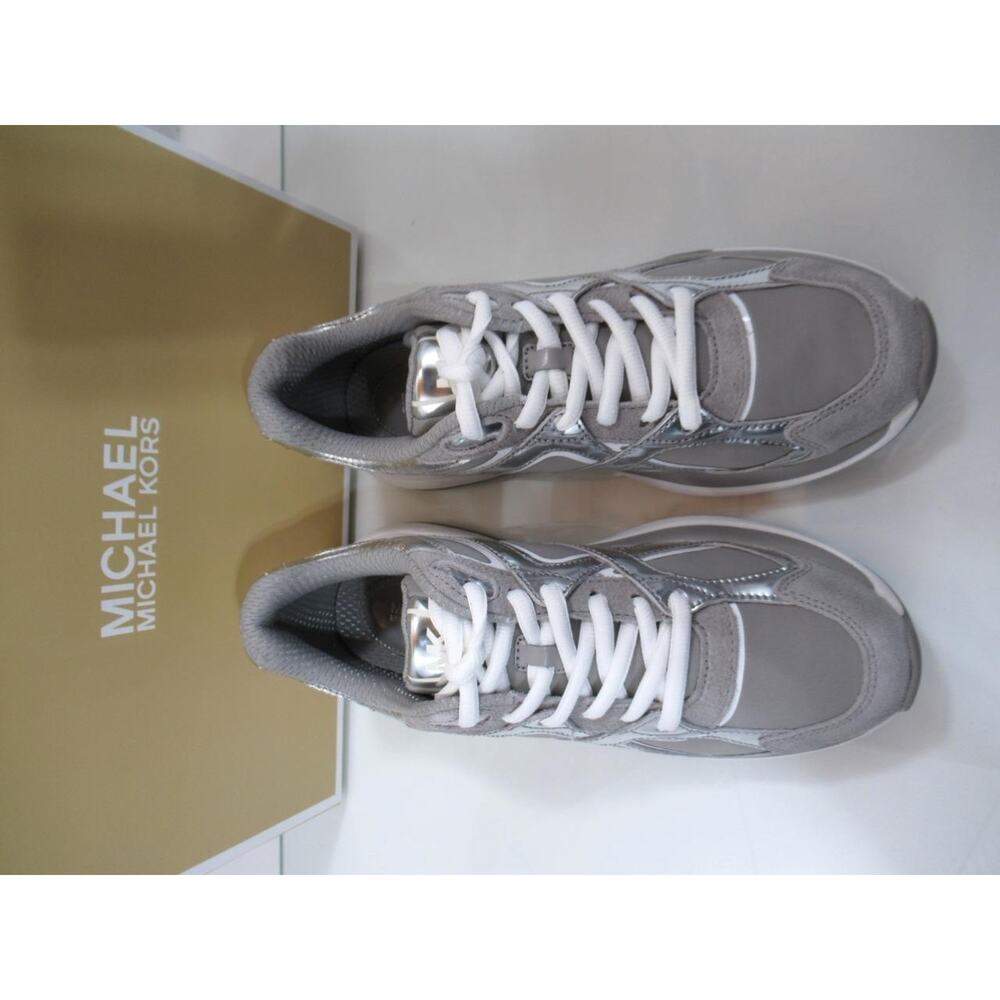 Michael Kors Leo Trainer Lace Up Sneakers MK Signature Silver - Picture 7 of 11